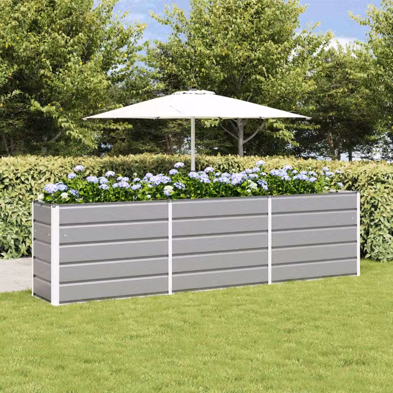 Fioriera vidaXL in acciaio zincato grigio, L: 290 cm, P: 50 cm, H: 75 cm