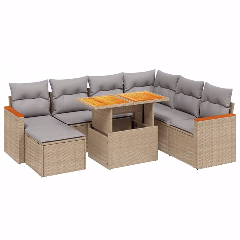 Set Divano da Giardino 8 pz con Cuscini Beige in Polyrattan