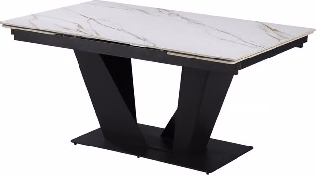 Tavolo da pranzo allungabile in ceramica - 160/240 cm - da 6 a 10 persone "Nova" - Bianco marmorizzato oro