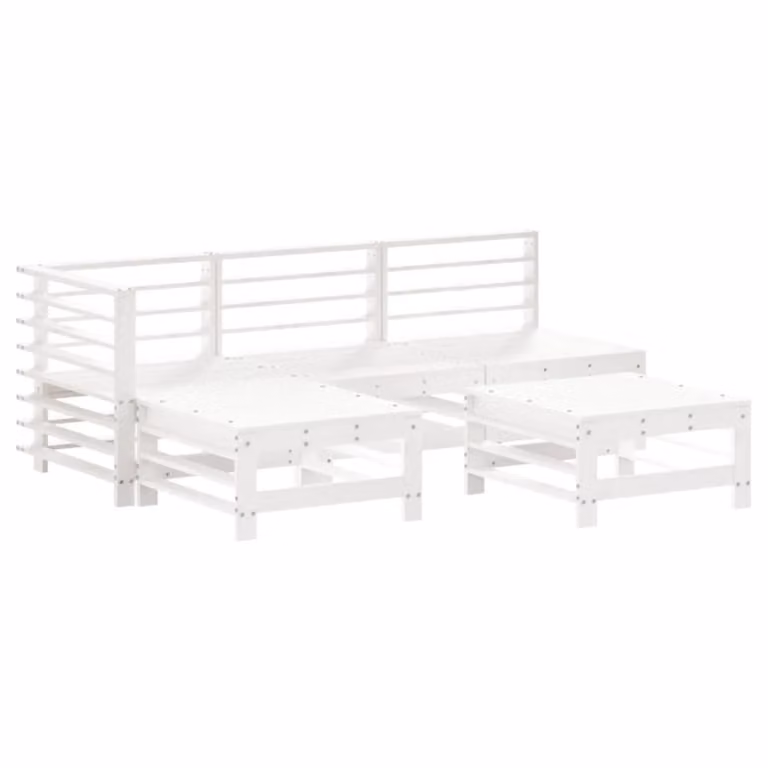 Set Salotto da Giardino 5 pz Bianco in Legno Massello di Pino