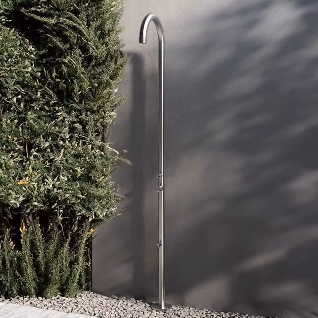 Doccia Esterna Sined Modello Olbia in Acciaio Inox 316L Satinato Argento con Sistema Cbox, H: 244 cm, Diametro: 6 cm – 1
