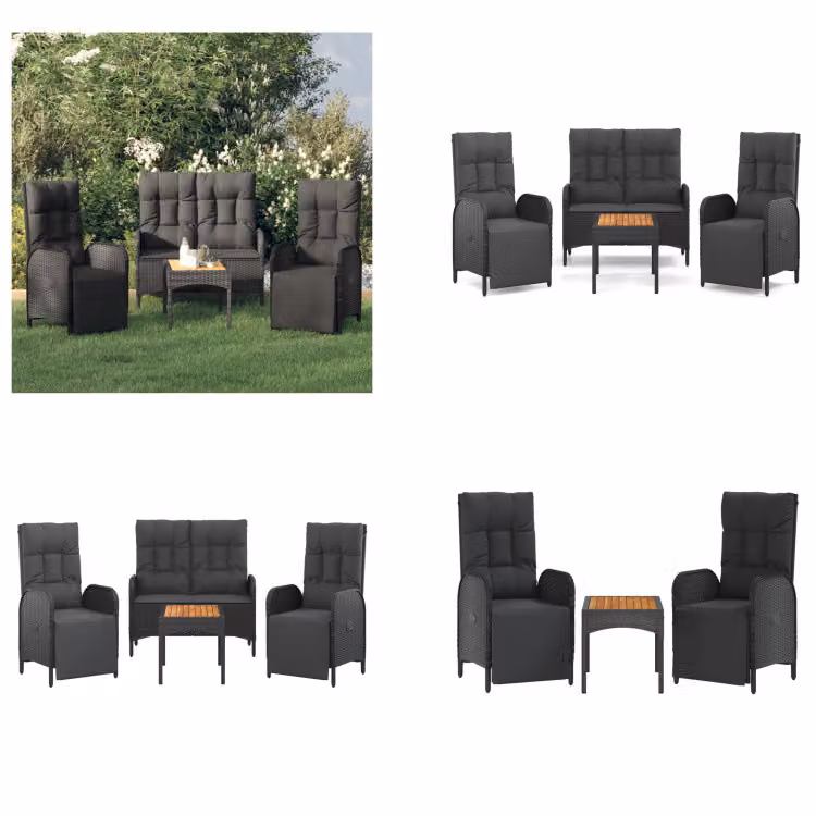 vidaXL Set da pranzo da giardino 4 pezzi con cuscini in poly rattan nero - Set da pranzo da giardino - Set da pranzo da giardino - Set da pranzo da terrazza