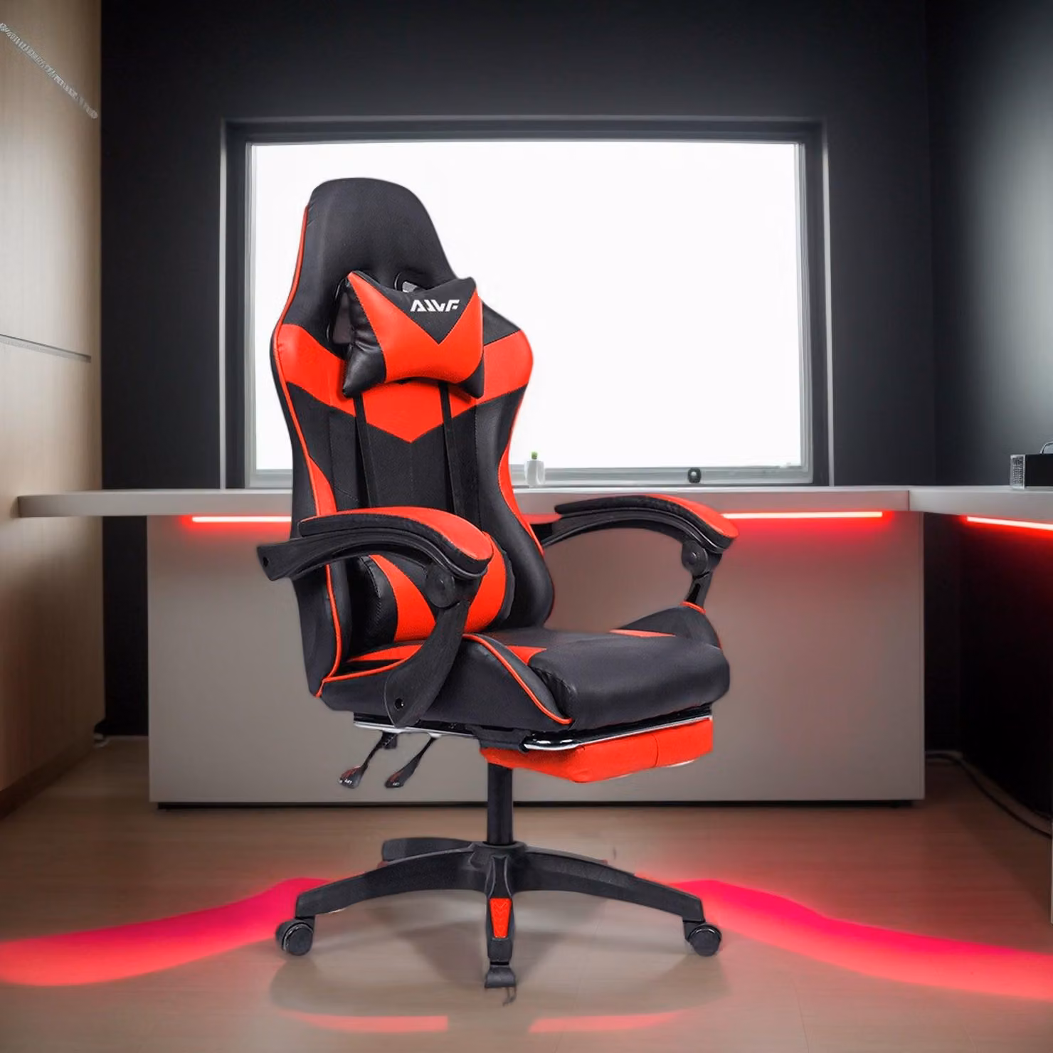 Sedia da gioco con design ergonomico, sedia da ufficio regolabile con cuscini e poggiapiedi