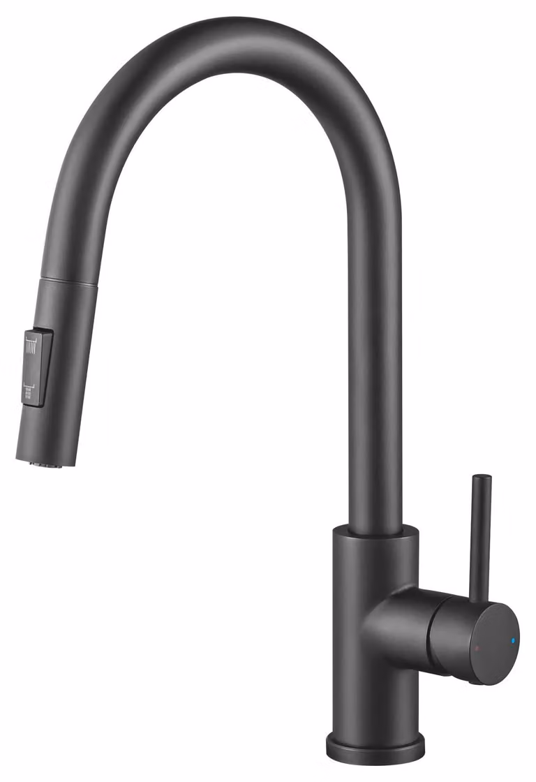 Miscelatore da cucina con doccetta estraibile, 2 getti, rotazione a 360°, finitura nero opaco, acciaio inossidabile, ideale per la cucina
