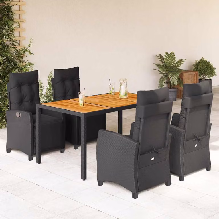 Set da Pranzo da Giardino vidaXL in Polyrattan Nero con Cuscini e Legno di Acacia
