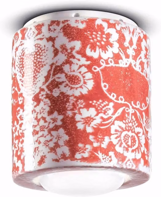Plafoniera Vintage Decò Ferroluce in Ceramica Ming Rossa con 1 Luce E27