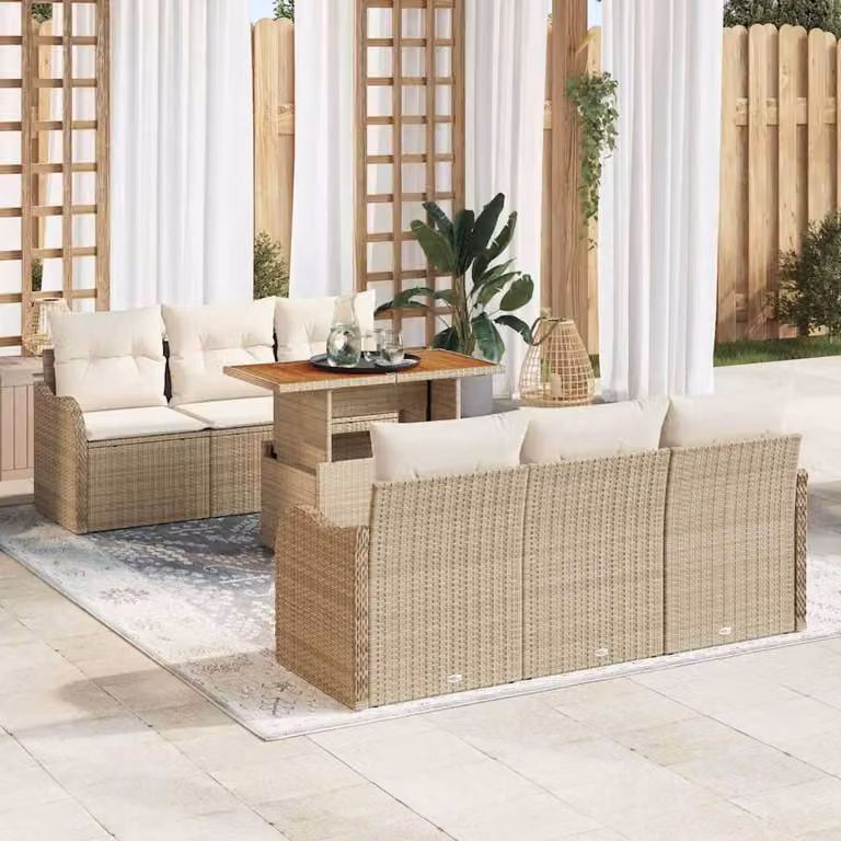 Maison Exclusive - Set da giardino composto da 7 pezzi, divano, in rattan sintetico beige