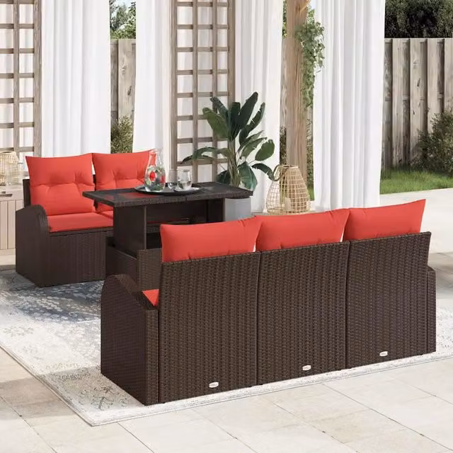 Set Divano da Giardino 6 pz Marrone polyrattan 3348560