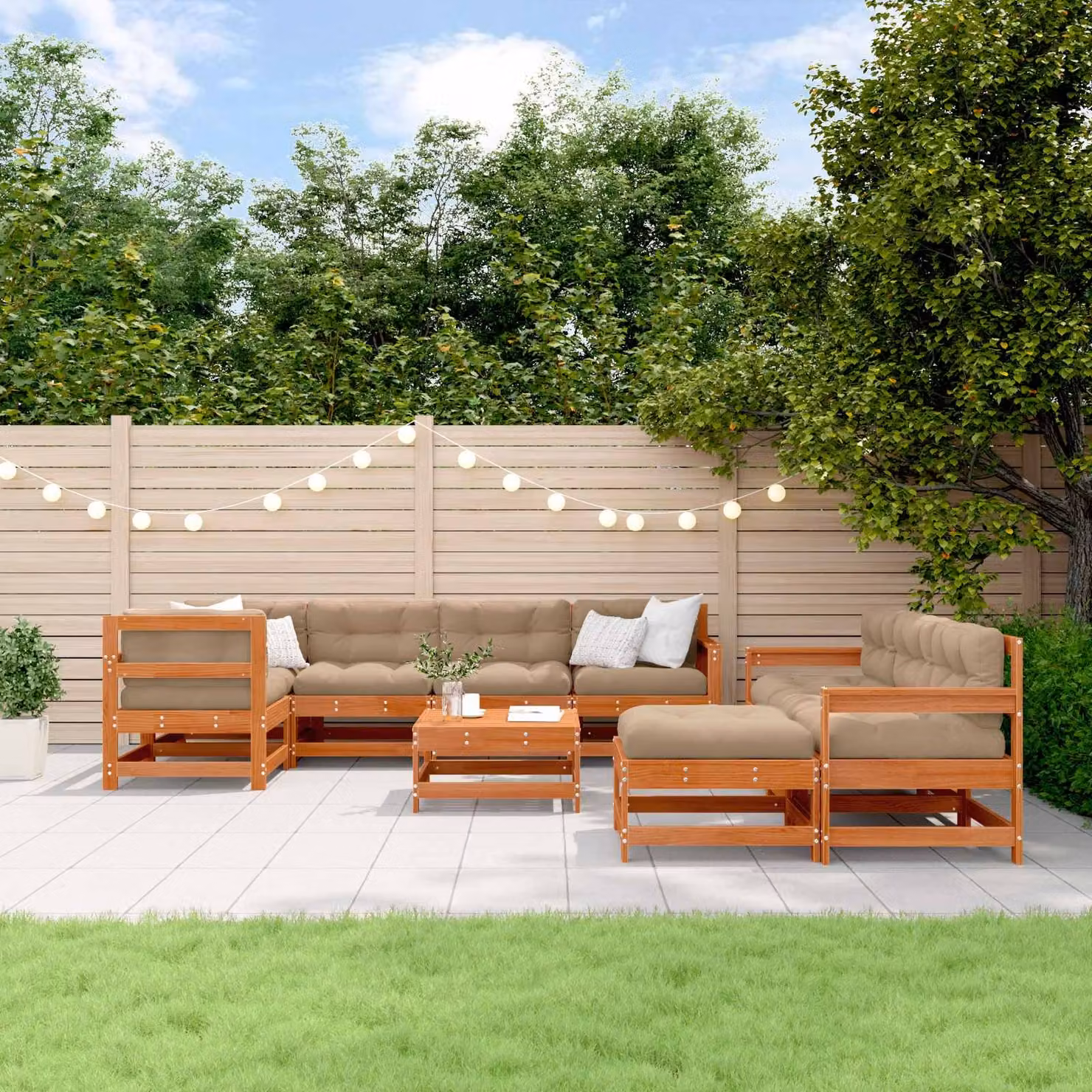 Set Lounge da Giardino vidaXL in Legno di Pino Cerato Marrone con Cuscini e Tavolino da Esterno