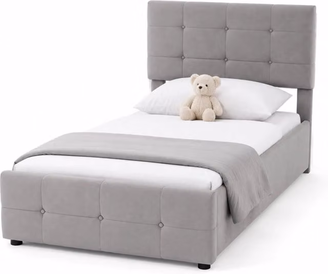 Letto imbottito per bambini 90x200 cm con contenitore idraulico in velluto grigio