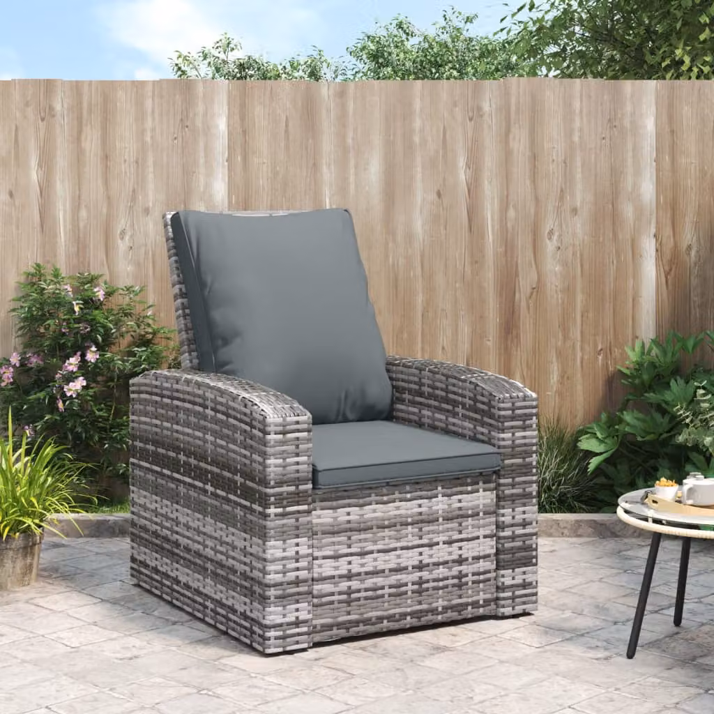 vidaXL Poltrona Reclinabile da Giardino in Polyrattan e Metallo Grigia Antracite con Cuscini