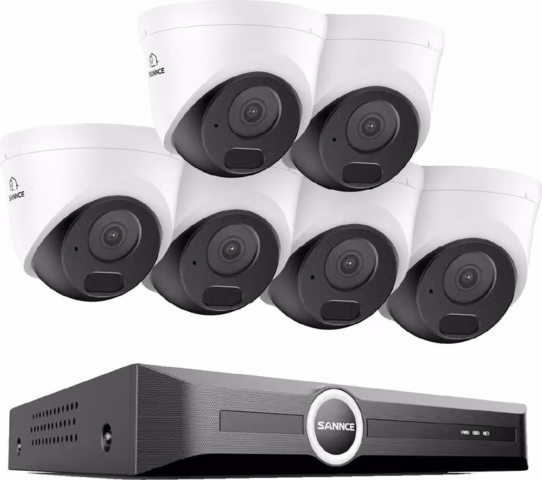 Sistema di telecamere di sicurezza domestica, risoluzione 3 MP, capacità di visione notturna, 8CH NVR 6 pezzi, Nessuno