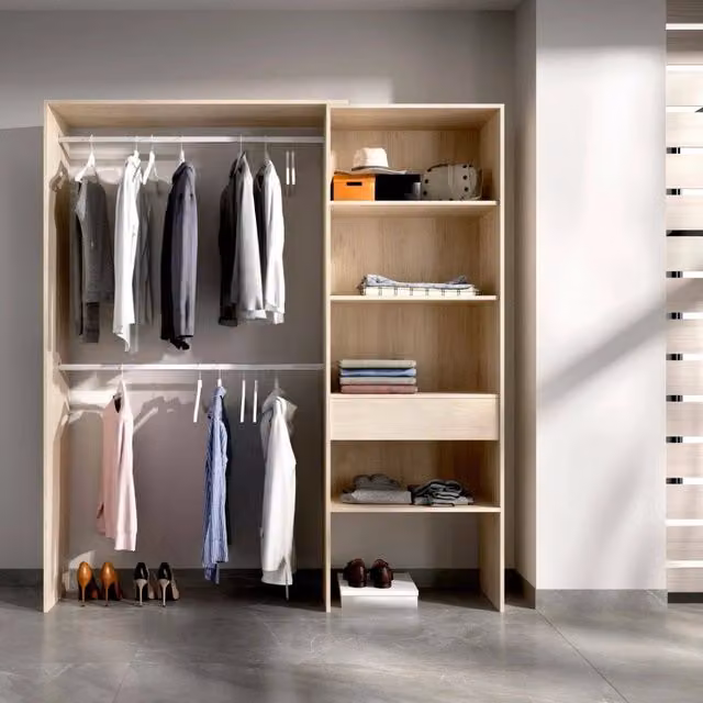 Guardaroba Fauno DMORA, Struttura per cabina armadio con appendiabiti e ripiani interni, L: 160 cm, P: 40 cm, H: 187 cm, Rovere