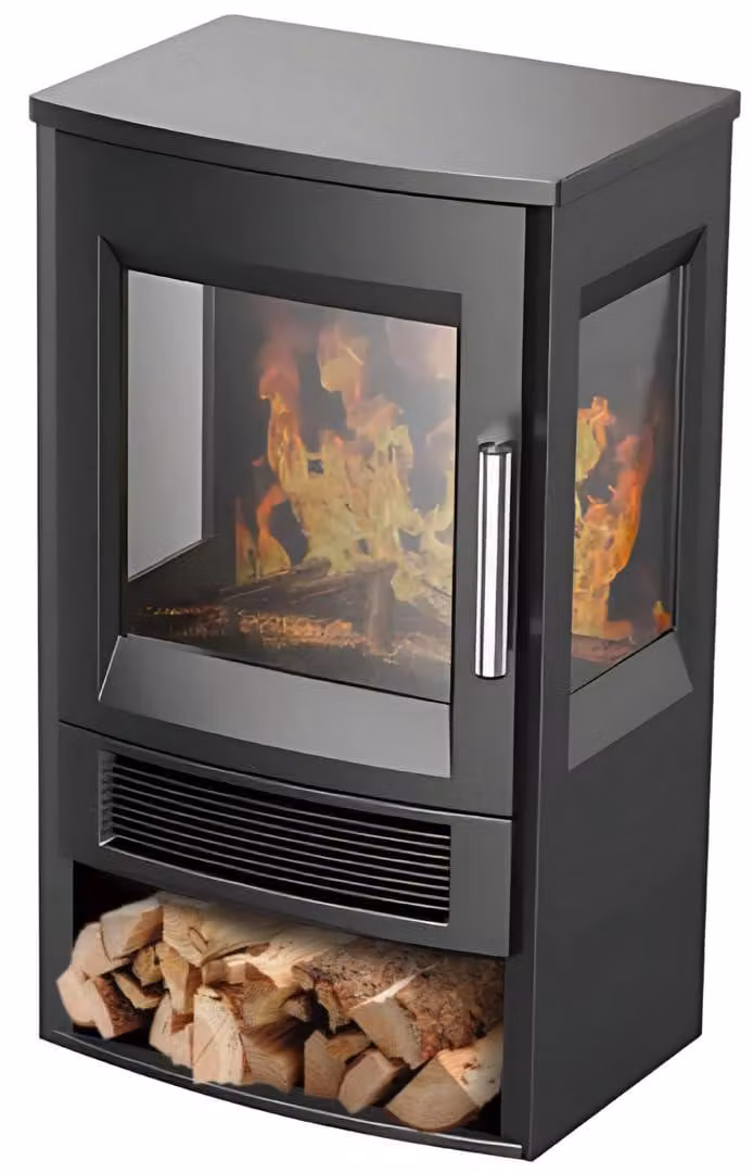 Camino elettrico - 1800 W - Nero - Design compatto - Vetro temperato - Metallo