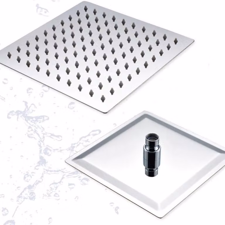Soffione doccia a pioggia - Quadrato LED 40 cm - Montaggio a soffitto - LED indicatore della pressione dell'acqua - Luce blu - Acciaio inossidabile - Profilo sottile - Nichel