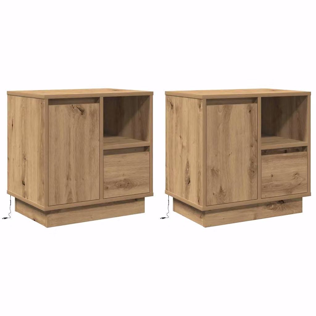 Set di 2 Armadi da Notte vidaXL in Legno Marrone con Illuminazione Integrata L 50 x P 34,5 x H 50 cm