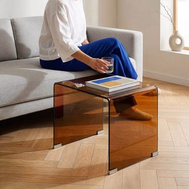 Tavolino da salotto moderno Varlofrek en.casa in vetro marrone L/P/H: 50 x 50 x 50 cm – 1