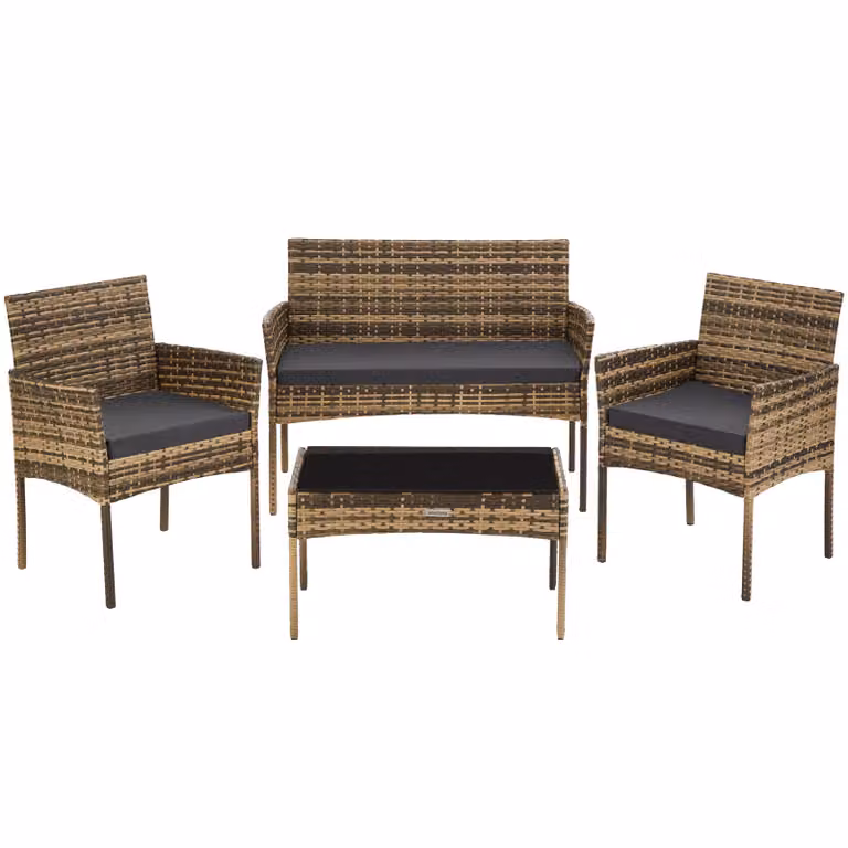 Set da giardino Palese TecTake in rattan e metallo con piano in vetro per 4 persone, colore beige/marrone