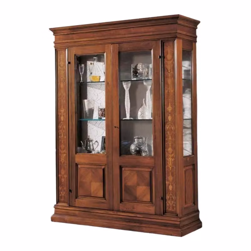 Vetrina classica con 2 ante in vetro e legno intarsiato Mobili 2G L: 158 cm, P: 53 cm, H: 215 cm – 2