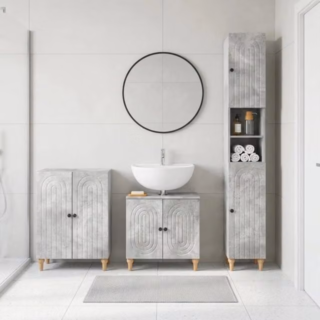 Set di armadietti da bagno in 3 pezzi ALKMAAR Grigio Cemento 3417426