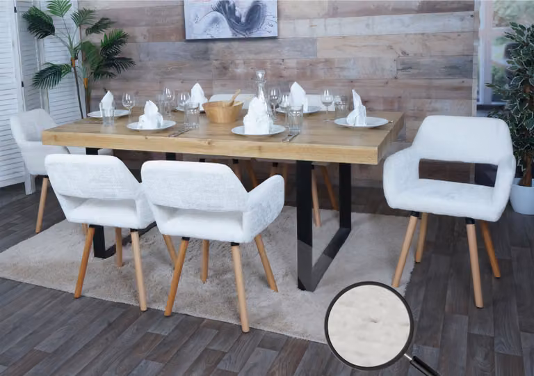 set di 6 sedie da pranzo HWC-A50 II, sedia da cucina sedia imbottita, legno tessuto/ceniglia (465g/m²) ~ crema