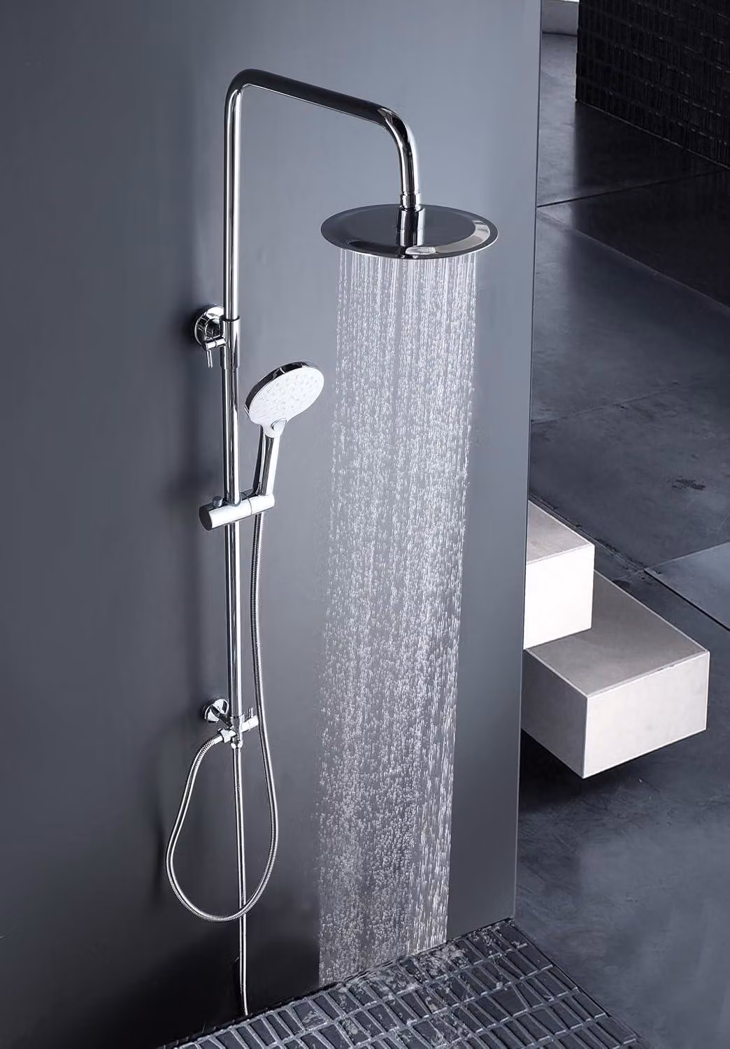 Doccia a pioggia, sistema doccia in acciaio inox 304, set doccia senza rubinetto, con doccetta multifunzione, soffione rotondo diametro 20 cm