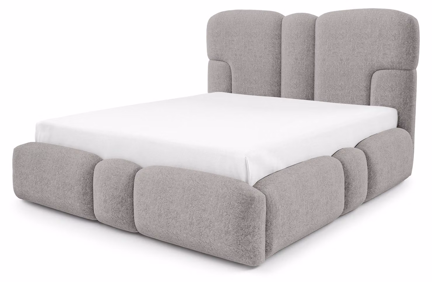 Letto imbottito con contenitore e testiera in stile puff, finitura marmo grigio, dimensioni 160 x 200 cm