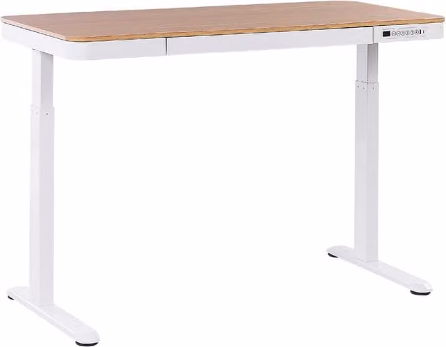 Scrivania elettrica ad altezza regolabile legno chiaro e bianco 120x60 cm ufficio studio lavoro