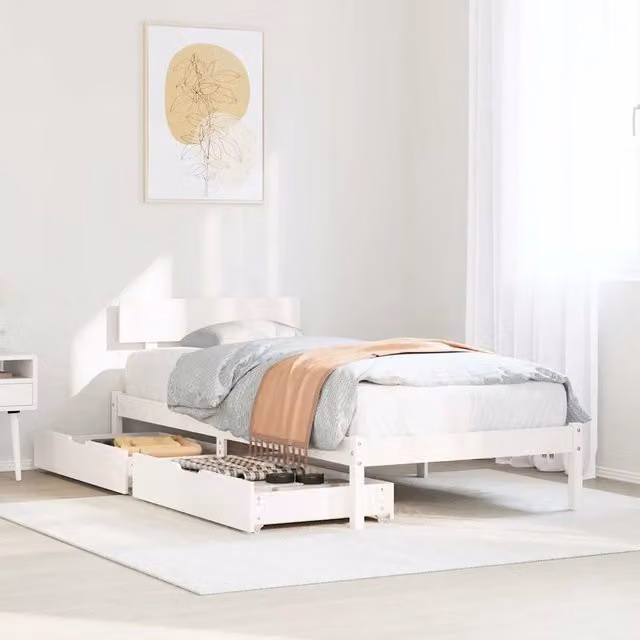 Letto singolo vidaXL in legno massello di pino bianco con doghe piatte L/P/H: 206.5 x 90 x 70 cm