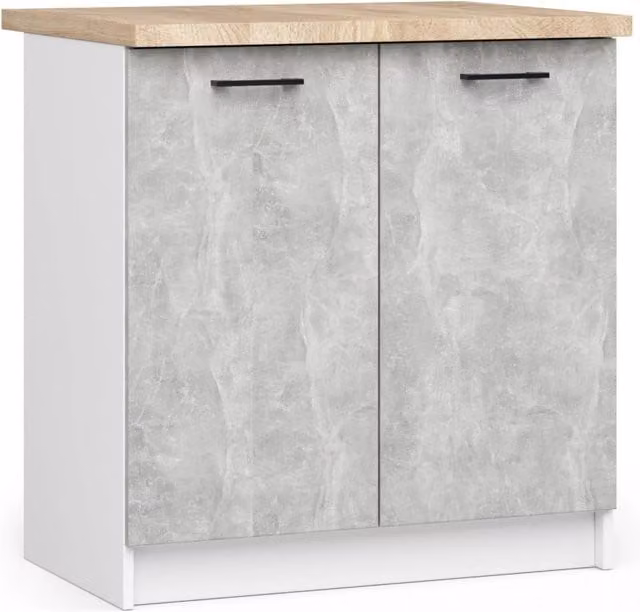 Mobile cucina modulare AKORD OLIWIA Bianco con piano di lavoro effetto Cemento, 2 ante e ripiani interni, L: 80 cm, P: 46 cm, H: 85 cm