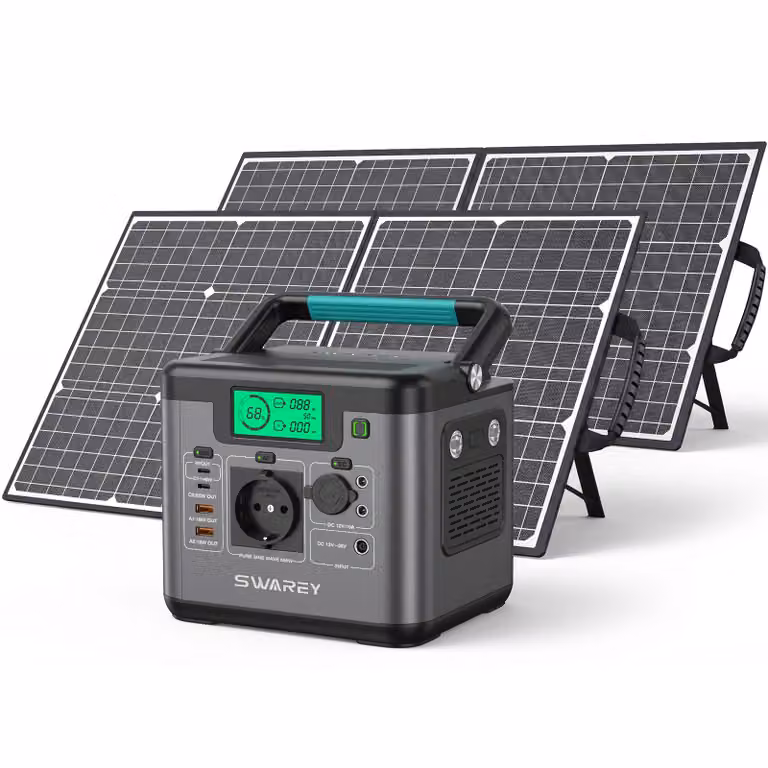SWAREY 550 W (1100 W di picco) Stazione di ricarica portatile, generatore solare da 555 Wh, caricabatterie, power bank di emergenza, accumulatore solare con 2 pannelli solari da 100 W