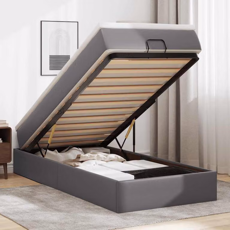 vidaXL Struttura Letto con Contenitore e Materasso in Similpelle Grigio e Bianco L: 200 cm, P: 80 cm, H: 140 cm