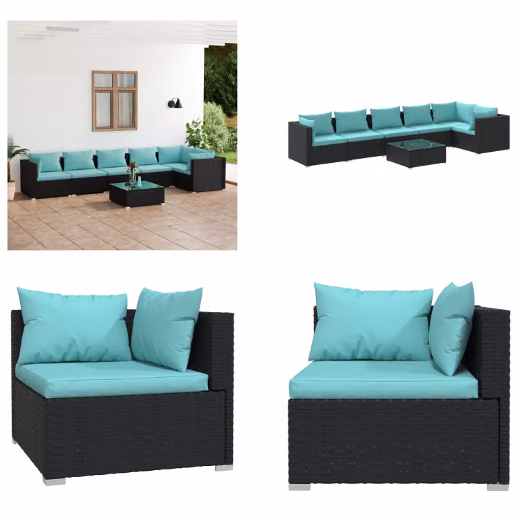 vidaXL set salotto da giardino 7 pezzi con cuscini in poly rattan nero - set salotto da giardino - set salotto da giardino - set salotto da patio - set divano da giardino