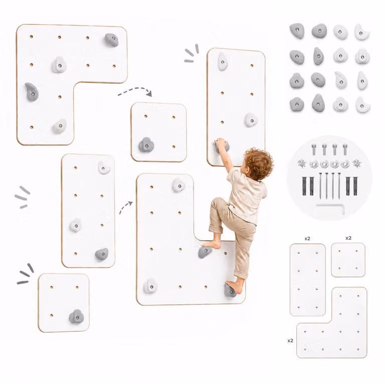 MAMOI ® Parete da arrampicata per bambini, parete da arrampicata modulare per cameretta, parete da arrampicata in legno per interni