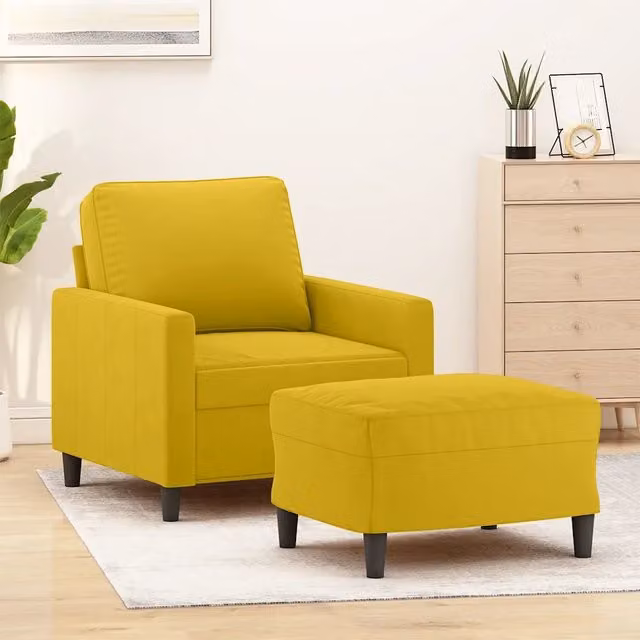 Poltrona moderna con poggiapiedi vidaXL in velluto giallo per soggiorno