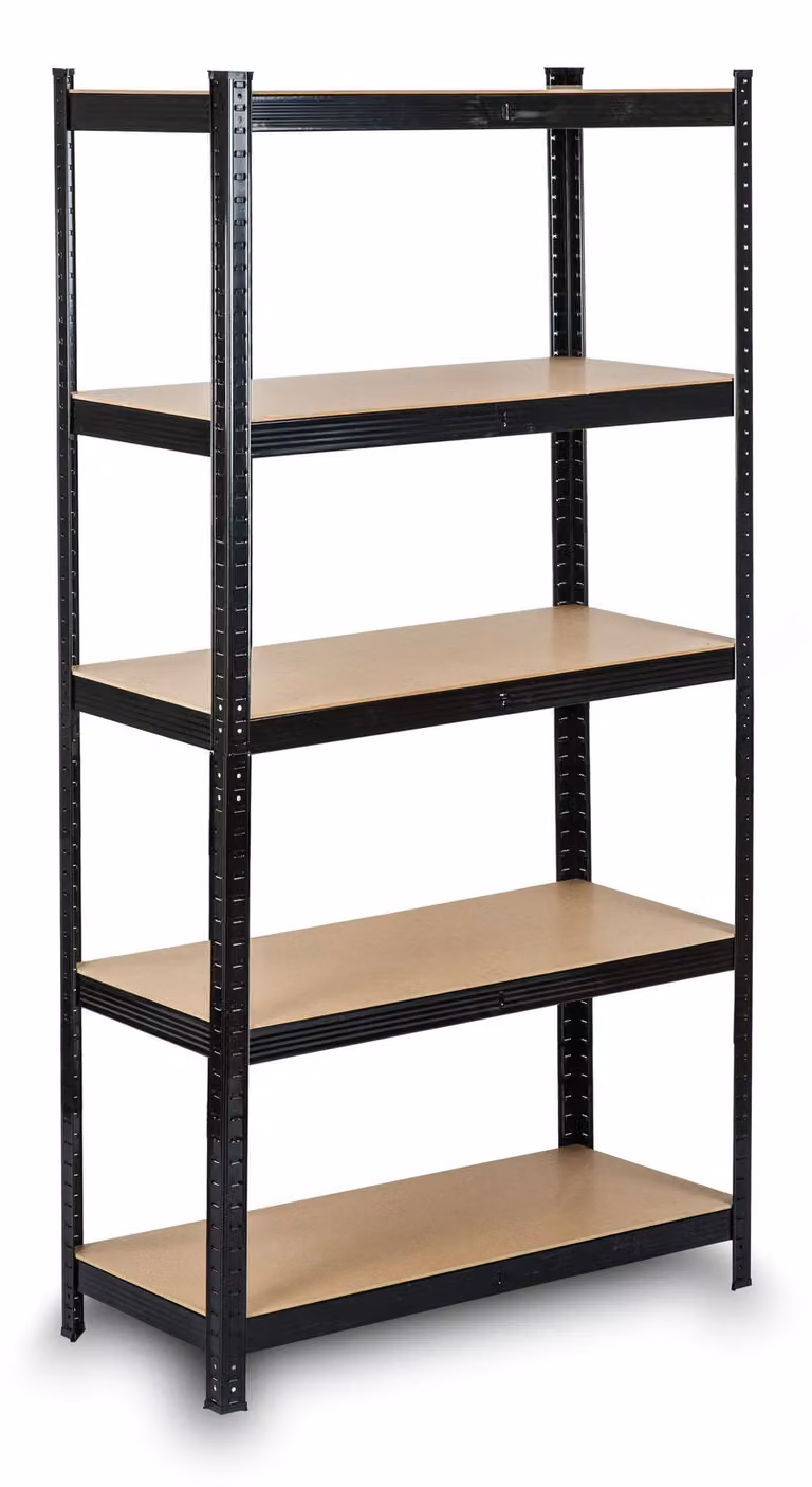 Scaffale portaoggetti nero - 5 ripiani - 150 x 75 x 30 cm - MDF - Adatto per carichi pesanti - Scaffale per officina