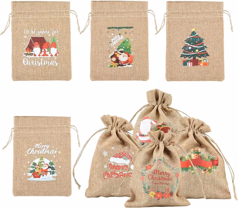 Sacchetti di carta con motivo natalizio, confezione da 8, dimensioni 13 x 18 cm, ideali per calendari dell'Avvento