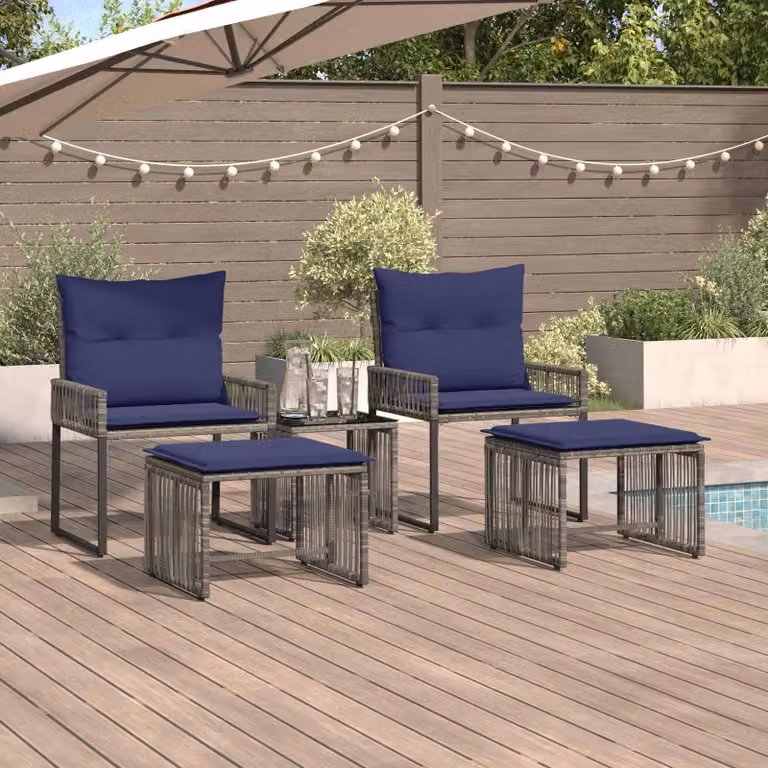 Maison Exclusive - Set di mobili da giardino, 11 pezzi, grigio e blu navy, in rattan sintetico