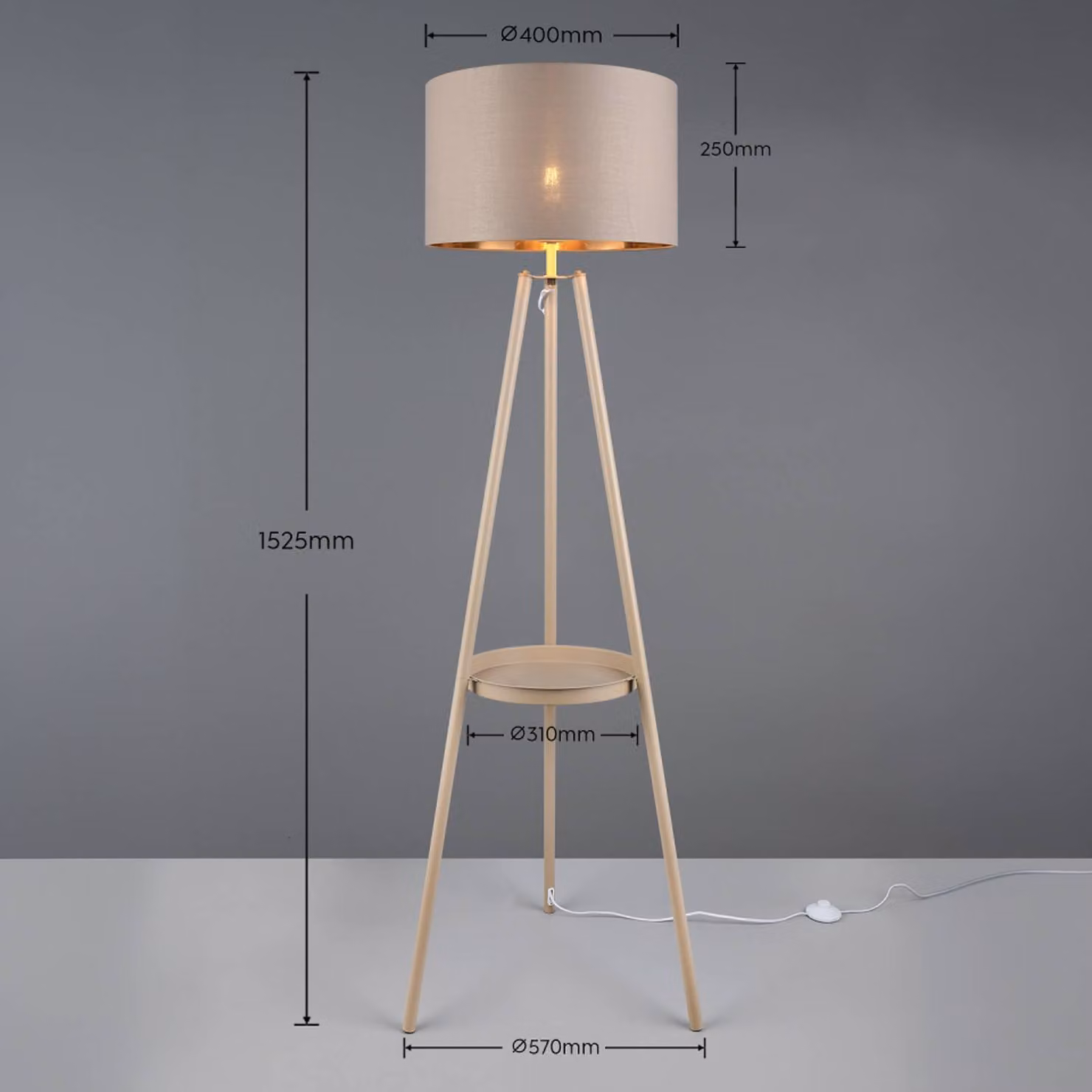 Reality Leuchten Lampada da terra Colette, Crema / Ambra, Soggiorno / Sala da pranzo, Metallo, Moderno, Lampada da terra