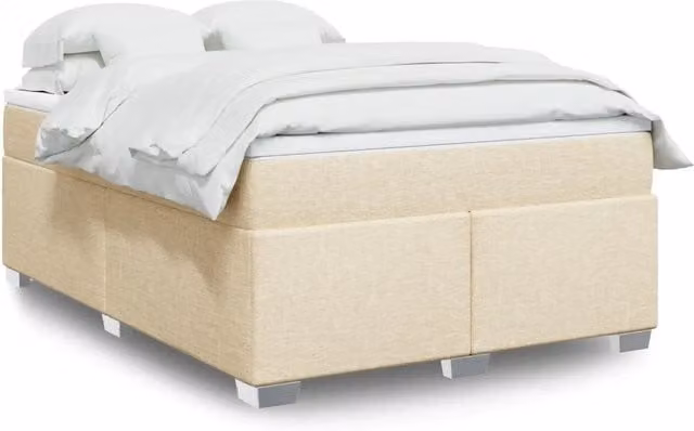 Letto Ibrido vidaXL con Giroletto a Molle e Materasso in Tessuto Beige e Bianco L/P/H: 140 x 200 cm