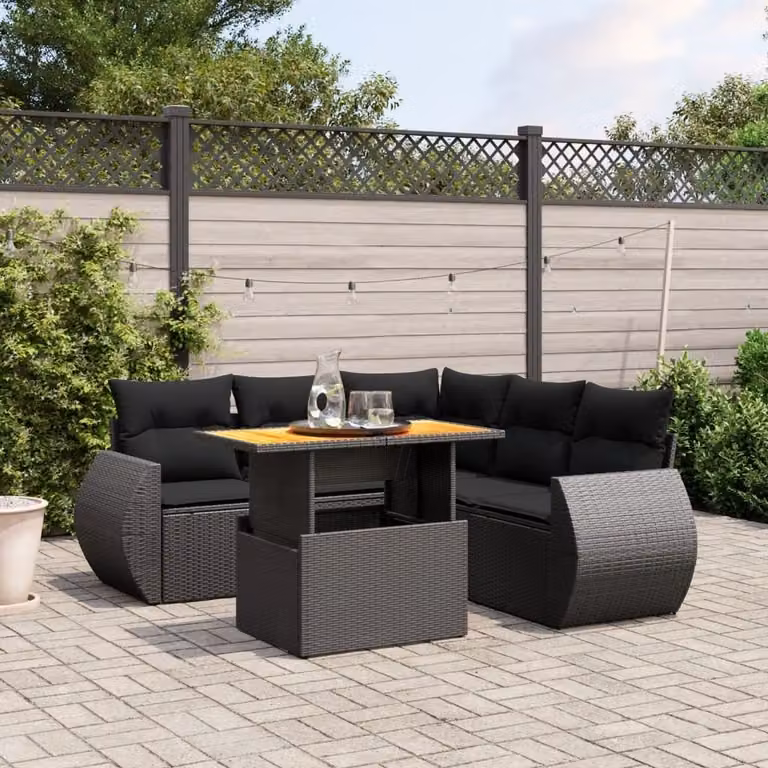 Maison Exclusive - Set Divano da Giardino 6 pz con Cuscini Nero in Polyrattan