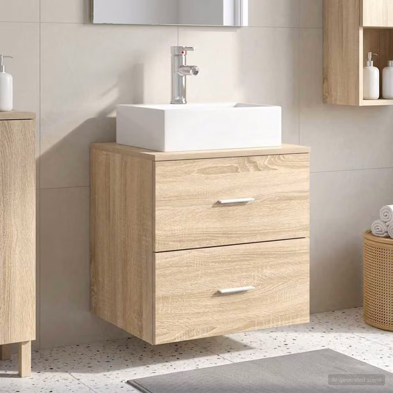 vidaXL Mobile Lavabo da Parete Rovere Sonoma Marrone L: 49,5 cm, P: 41 cm, H: 62,5 cm