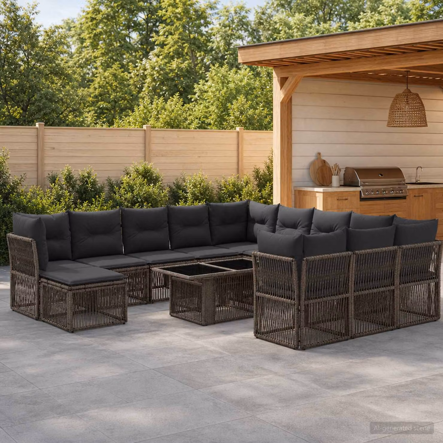 Set Divano da Giardino vidaXL 13 pz in Polyrattan Grigio e Antracite con Cuscini e Tavolino da Esterno