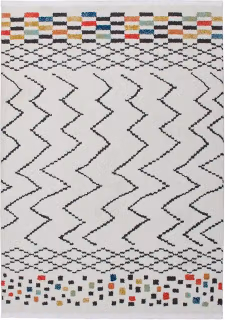 Tappeto Agadir in stile etnico a pelo corto bianco e nero