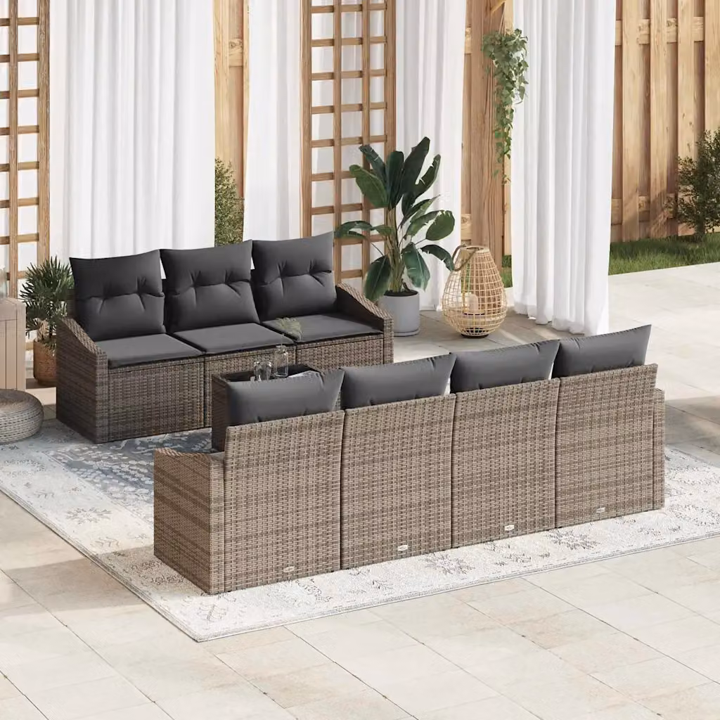 Set di divani da giardino vidaXL 8 pezzi in rattan grigio con cuscini e tavolino da esterno – 1