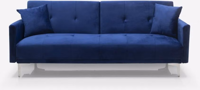 divano letto 3 posti in tessuto vellutato dal design moderno Villolus - Blu