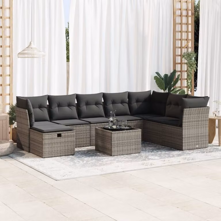 Maison Exclusive - Set da giardino 9 pezzi con cuscini Grigio Polyrattan
