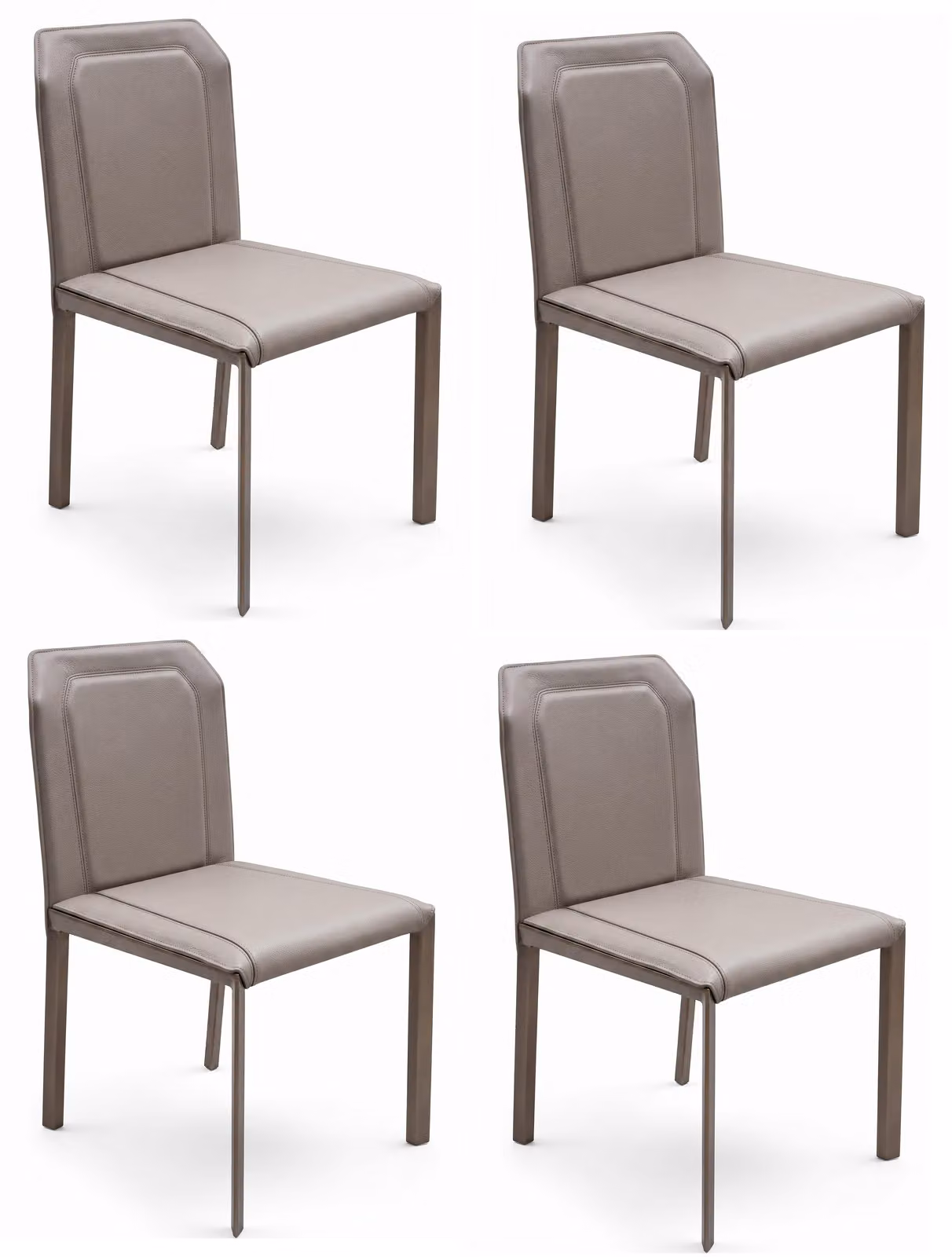 Set di 4 moderne sedie da pranzo, color tortora, in pelle imbottita, design per cucina
