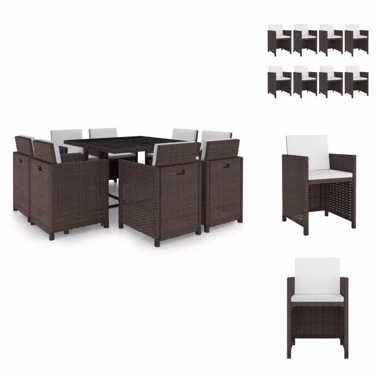 vidaXL set da pranzo da giardino 9 pezzi con cuscini in poly rattan marrone - Set di mobili da giardino