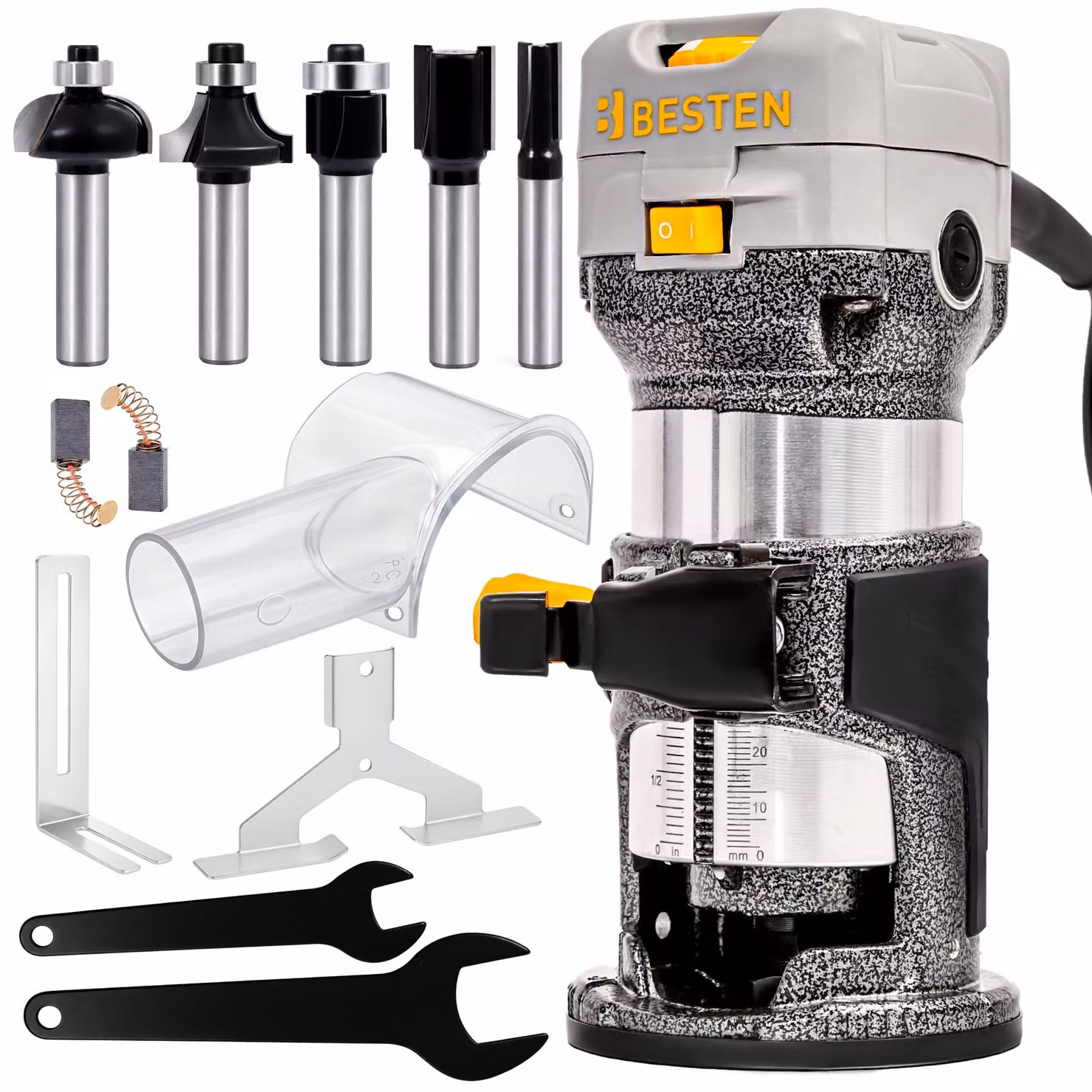 Fresatrice verticale 800 W BESTEN B00025336, fresatrice manuale, con frese, per legno